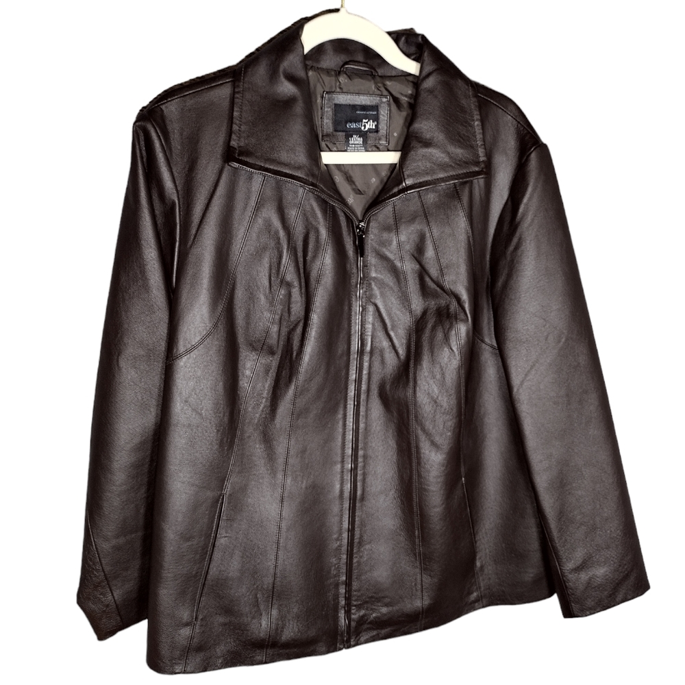 Genuine leather east 5th women's jacket black leather with black lining size 1x